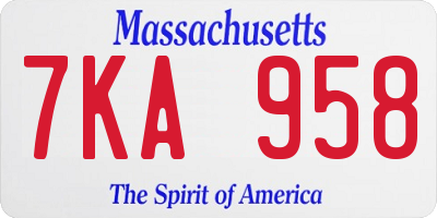 MA license plate 7KA958
