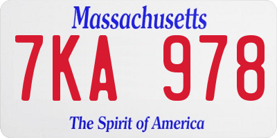 MA license plate 7KA978