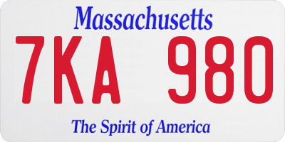 MA license plate 7KA980
