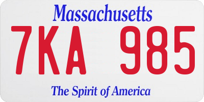MA license plate 7KA985