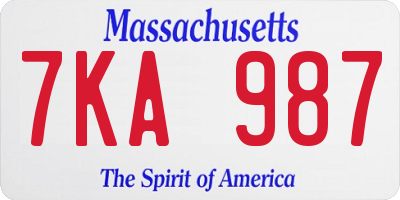 MA license plate 7KA987
