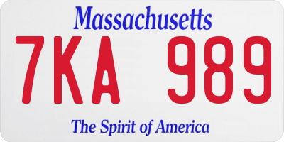 MA license plate 7KA989
