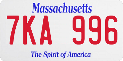 MA license plate 7KA996