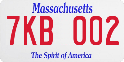 MA license plate 7KB002