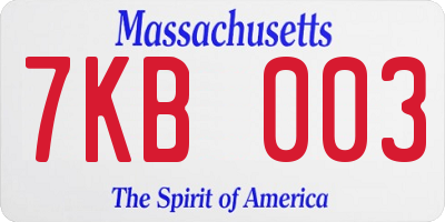 MA license plate 7KB003