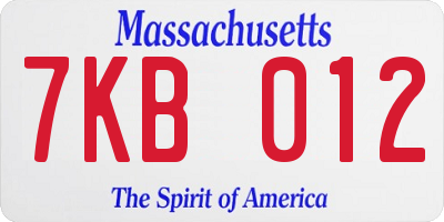 MA license plate 7KB012