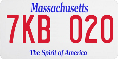 MA license plate 7KB020