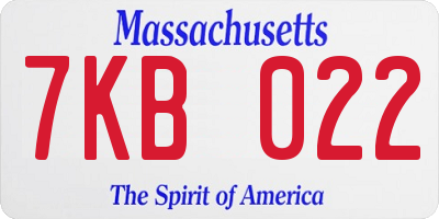 MA license plate 7KB022