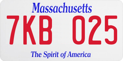MA license plate 7KB025