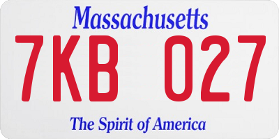 MA license plate 7KB027
