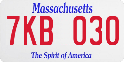 MA license plate 7KB030