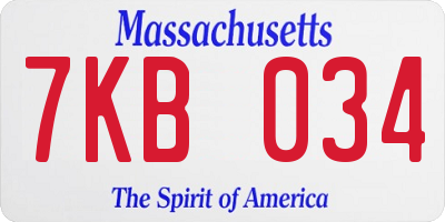 MA license plate 7KB034