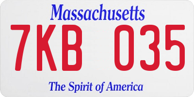 MA license plate 7KB035