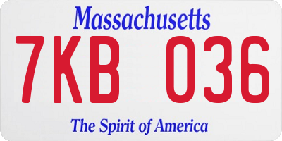 MA license plate 7KB036