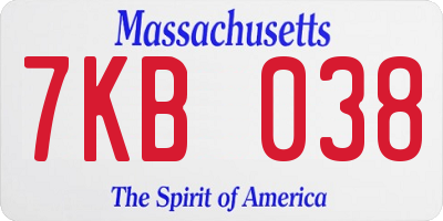 MA license plate 7KB038