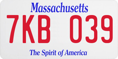 MA license plate 7KB039
