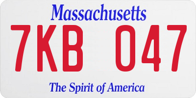 MA license plate 7KB047