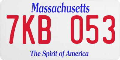 MA license plate 7KB053