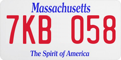MA license plate 7KB058