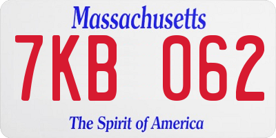 MA license plate 7KB062