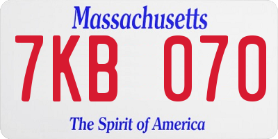 MA license plate 7KB070