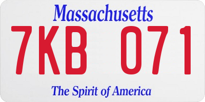 MA license plate 7KB071