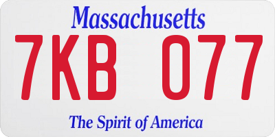MA license plate 7KB077