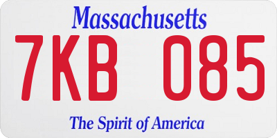 MA license plate 7KB085