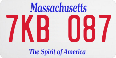 MA license plate 7KB087