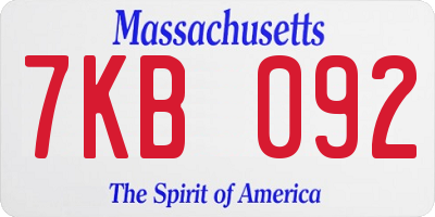 MA license plate 7KB092