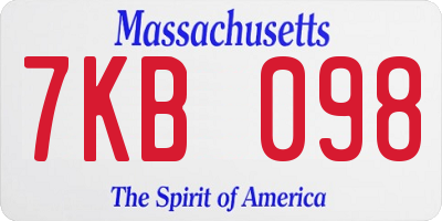 MA license plate 7KB098