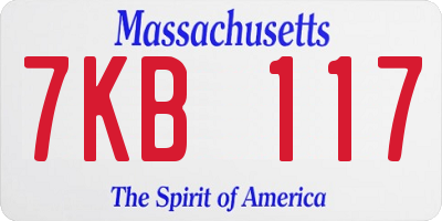 MA license plate 7KB117