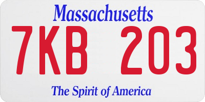 MA license plate 7KB203