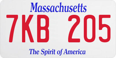MA license plate 7KB205