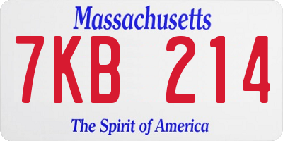 MA license plate 7KB214