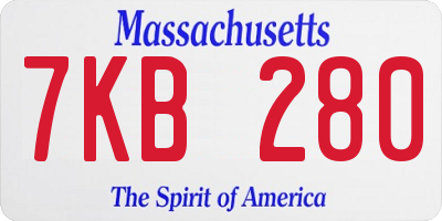 MA license plate 7KB280