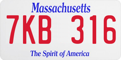 MA license plate 7KB316