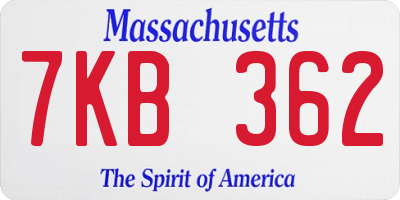 MA license plate 7KB362