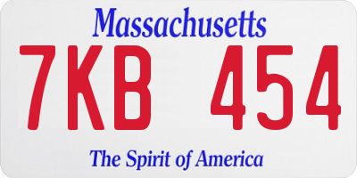 MA license plate 7KB454