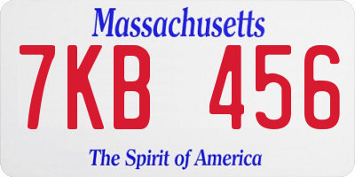 MA license plate 7KB456