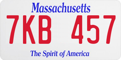 MA license plate 7KB457