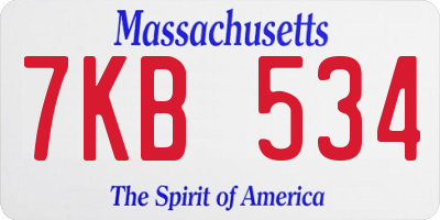 MA license plate 7KB534