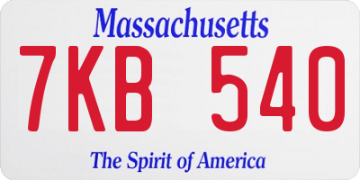 MA license plate 7KB540