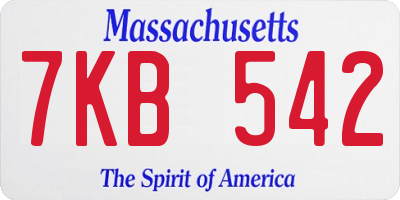 MA license plate 7KB542