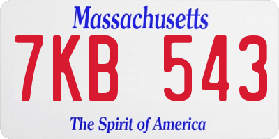 MA license plate 7KB543