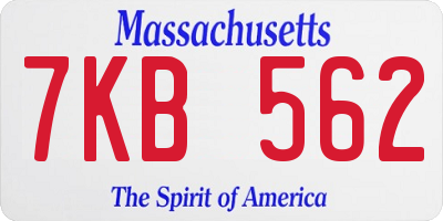 MA license plate 7KB562