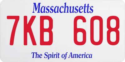 MA license plate 7KB608