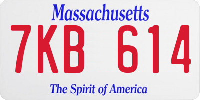 MA license plate 7KB614