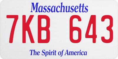 MA license plate 7KB643