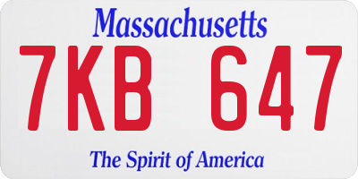 MA license plate 7KB647